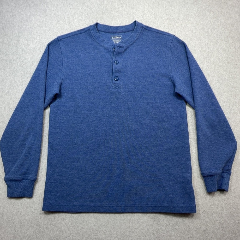 LL Bean Mini Waffle Henley Shirt Mens Small Blue Long Sleeve Thermal Cotton